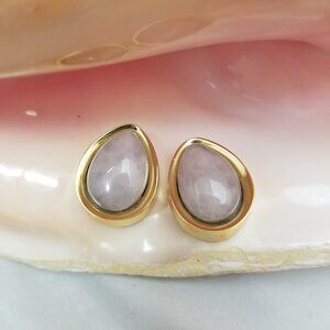 Brass teardrop plugs pair with rose quartz stone center - NWT 25mm 1 inch
